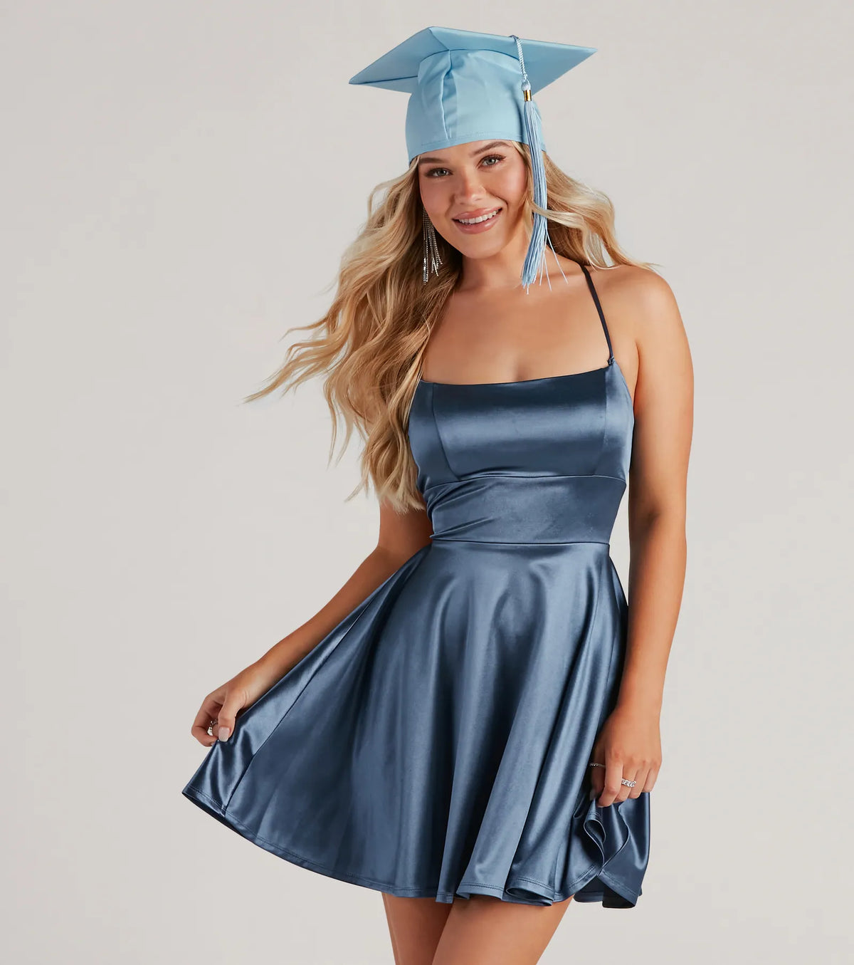 Azure Satin Skater Mini Dress