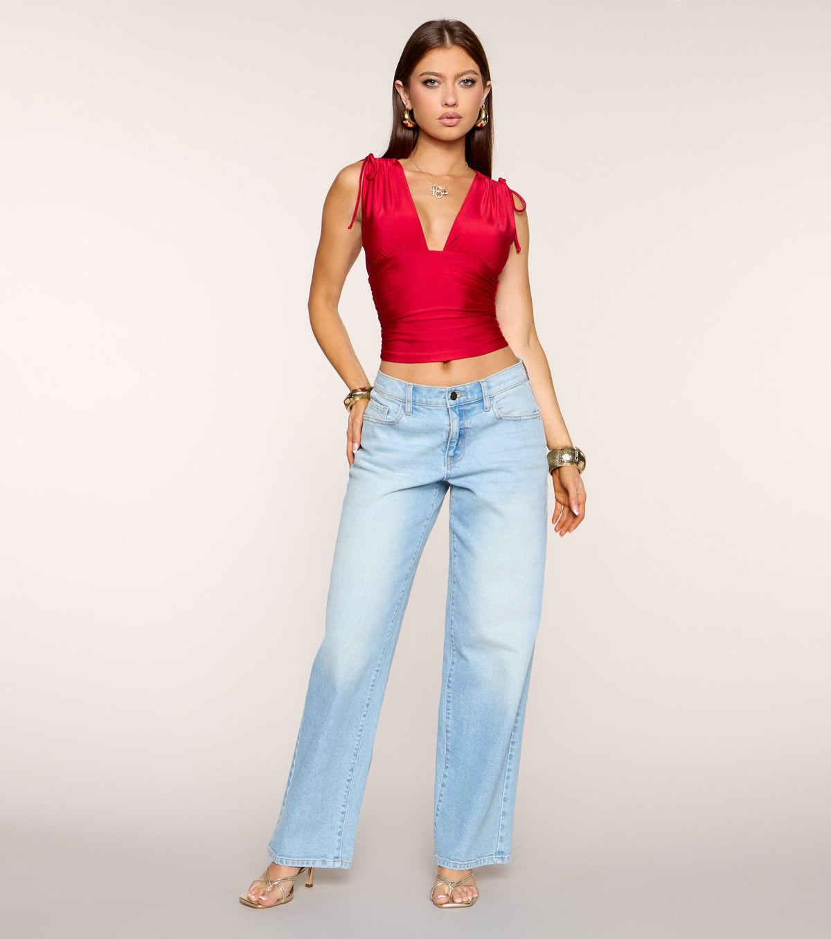 Sleek Look V-Neck Ruched Knit Top