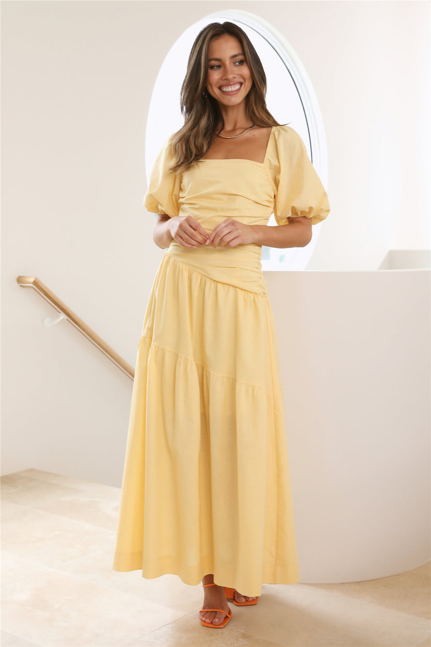 Marigold Puff-Sleeve Tiered Midi Dress