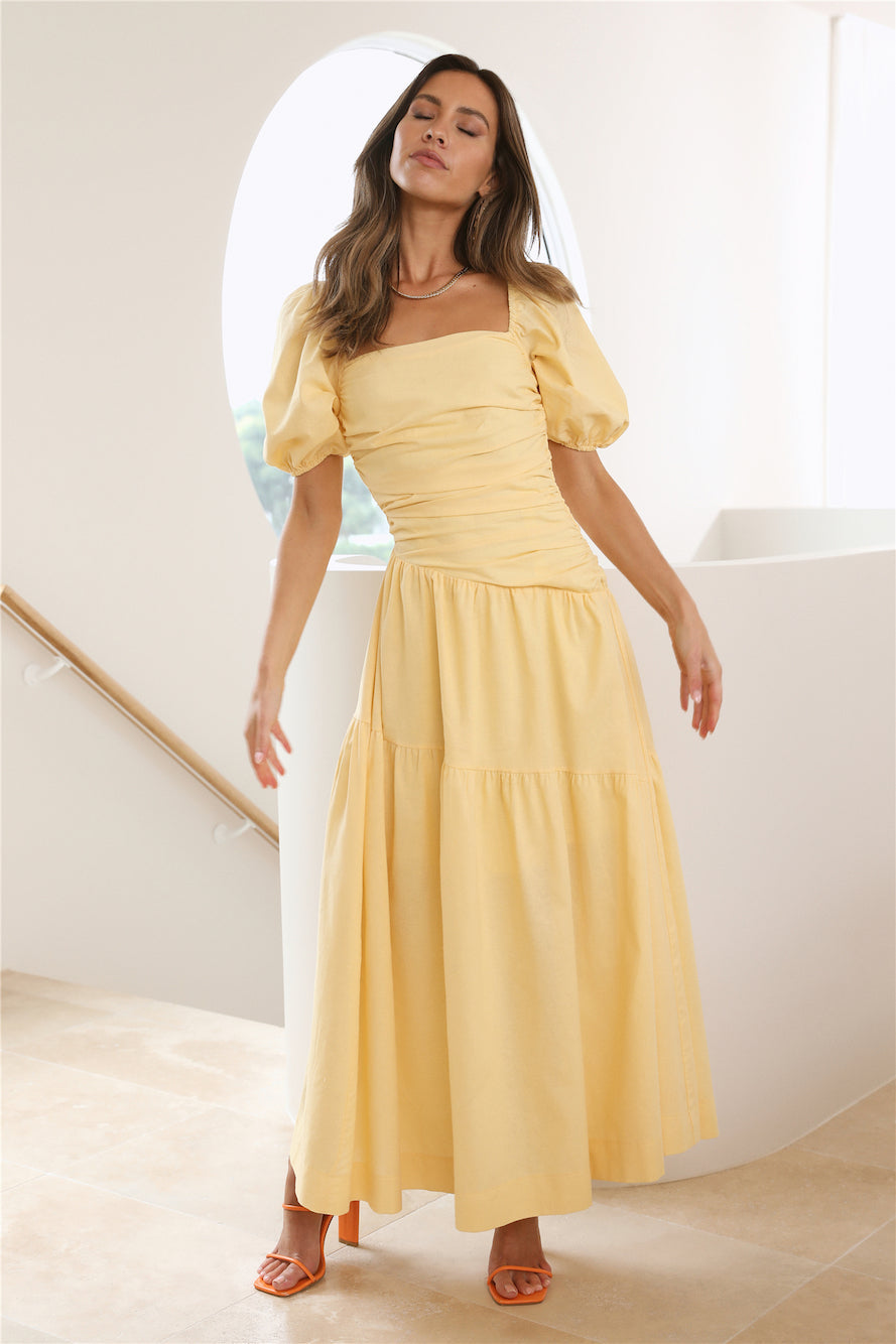Marigold Puff-Sleeve Tiered Midi Dress