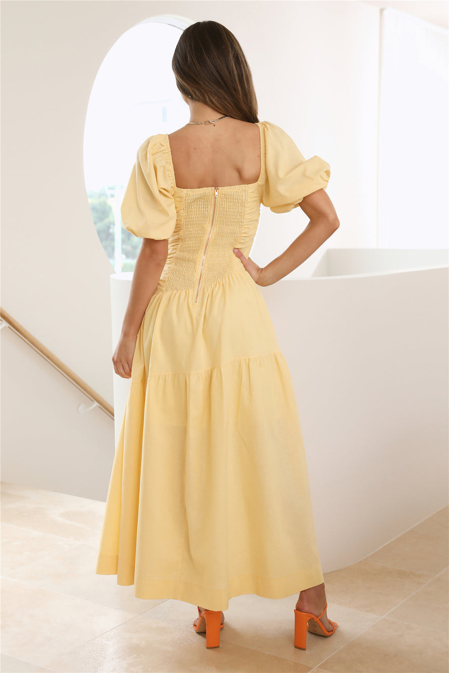 Marigold Puff-Sleeve Tiered Midi Dress