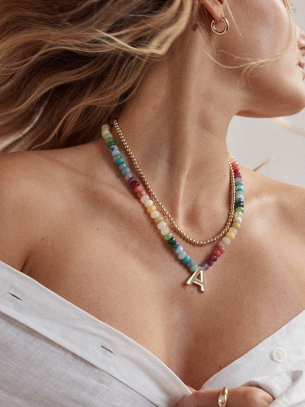 Semi-Precious Block Initial Necklace - Multi