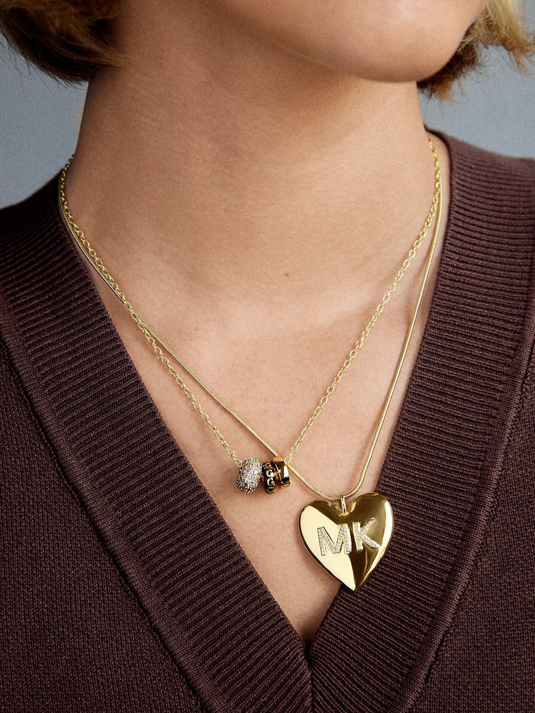Millie Bubble Heart Custom Initial Necklace - Gold