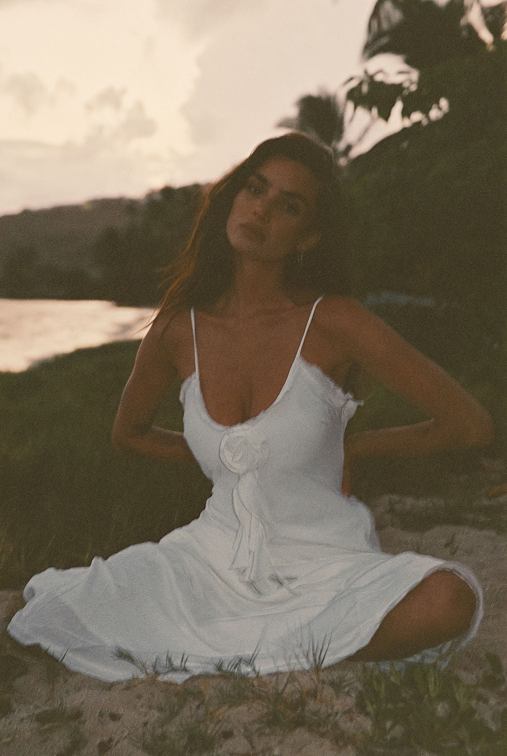 Prosecco White Rosette Frill Maxi Dress