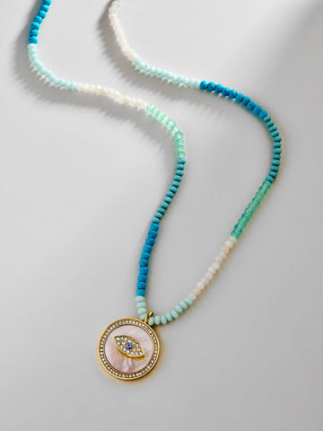 Evil Eye Semi-Precious Necklace - Gold/Blue