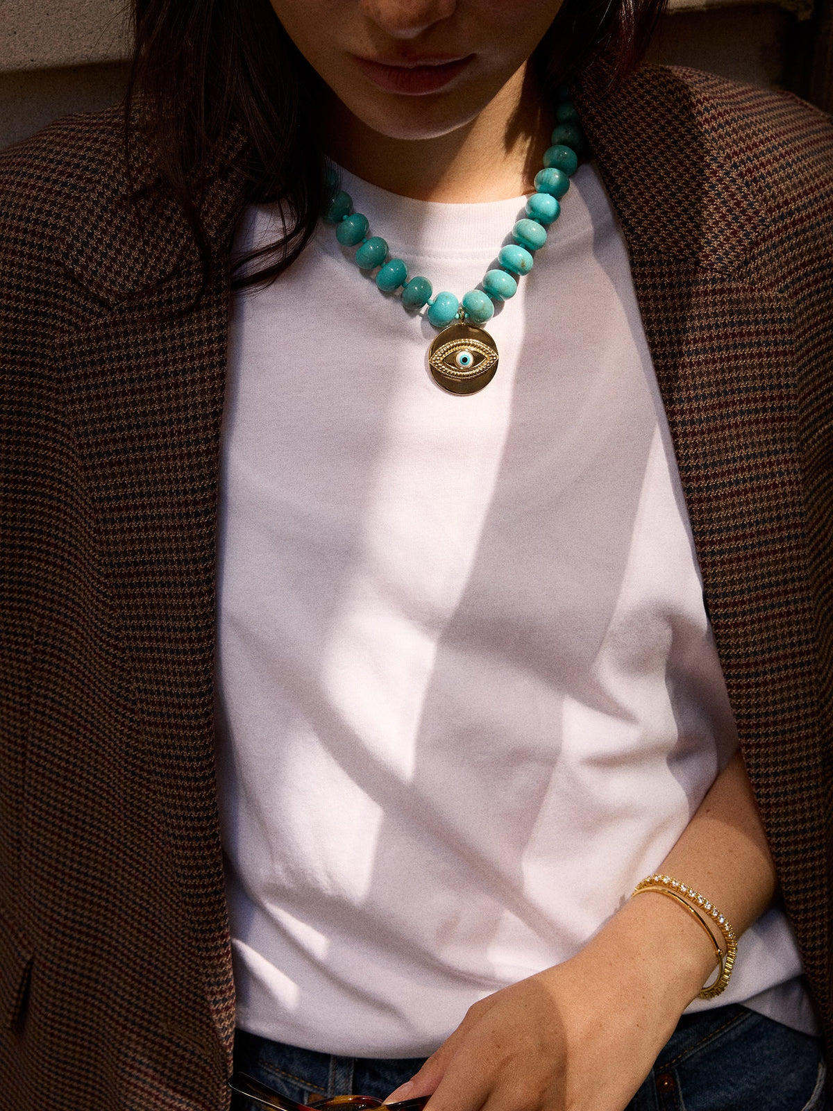 Joan Semi-Precious Evil Eye Necklace - Gold/Turquoise
