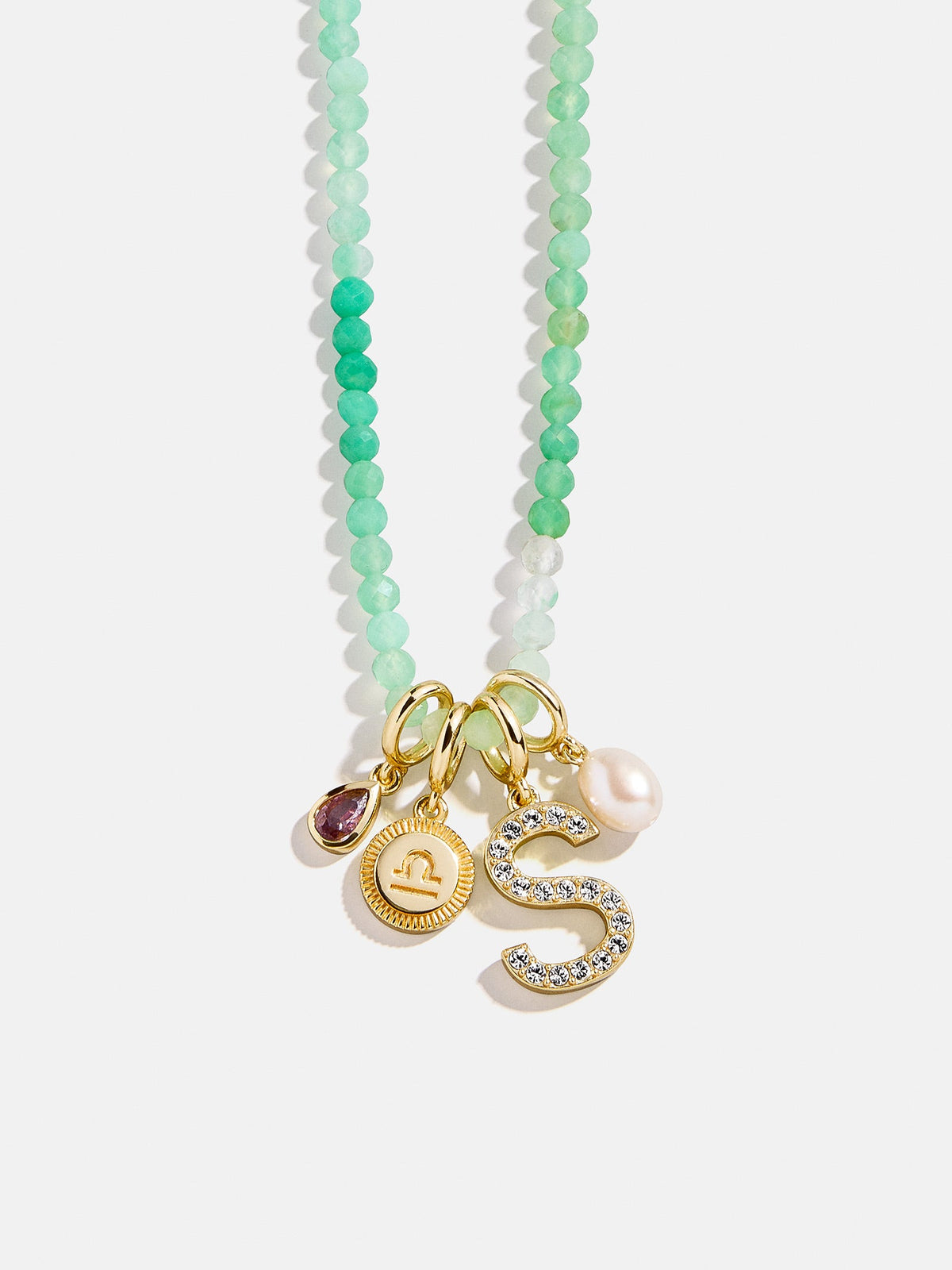 Semi-Precious Cluster Charm Necklace - Chrysoprase Chain