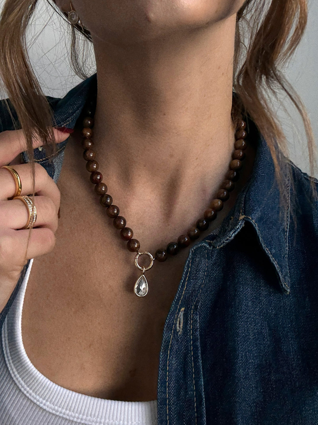 Janette Beaded Ring Necklace - Tiger's Eye