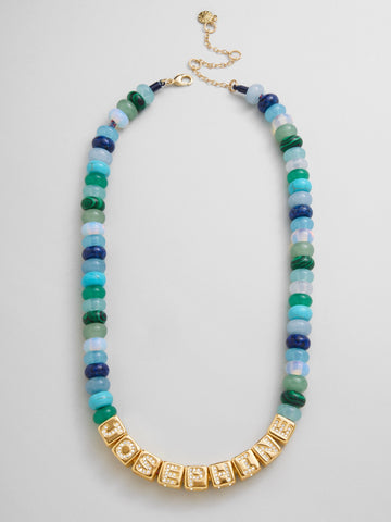 Block Letter Beaded Custom Necklace - Blue Multi