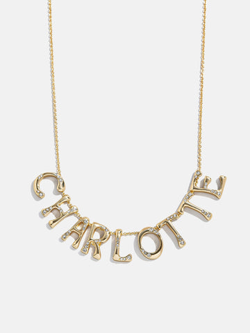 Organic Letter Custom Necklace - Gold/Pavé
