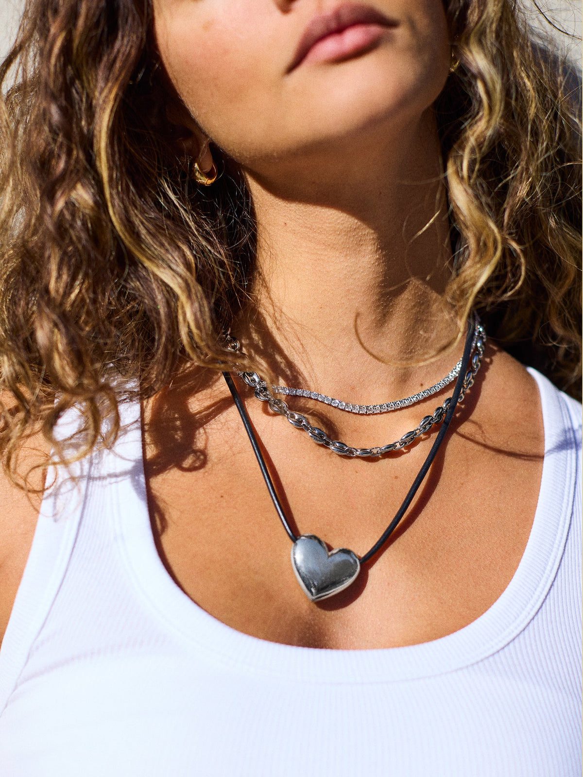 Millie Bubble Heart Cord Necklace - Silver