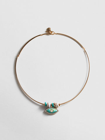Evil Eye Collar Necklace - Gold/Blue