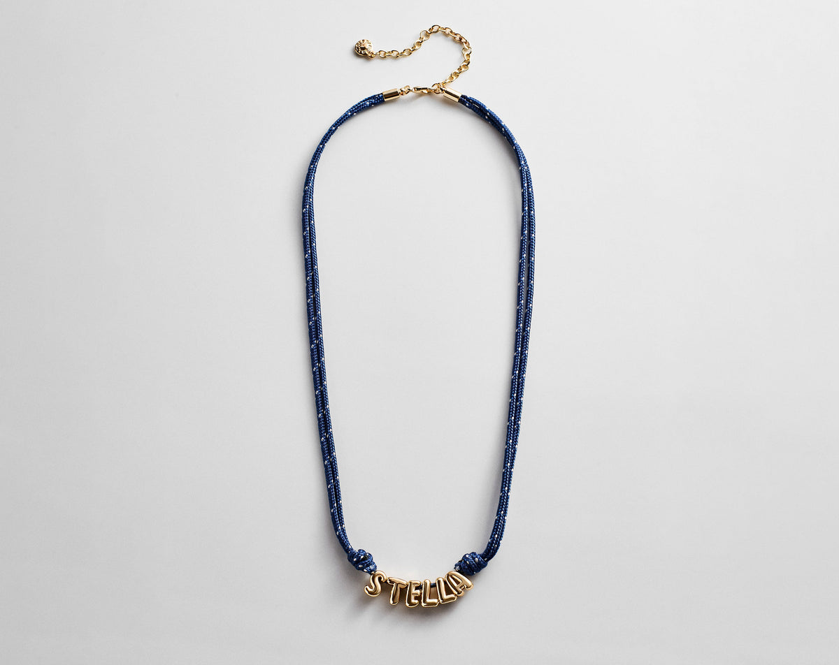 Bubble Letter Custom Paracord Necklace - Navy/White