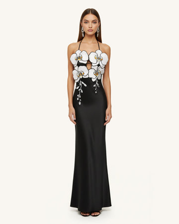 Orchid Embroidered Dress – Black/White