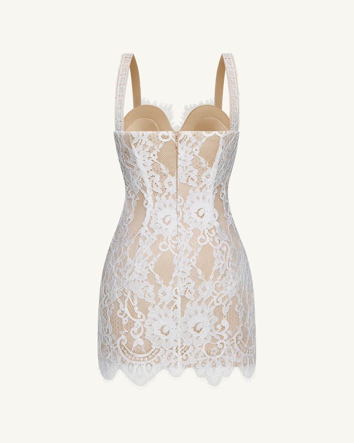 Eyelash Lace Bustier Bodycon Dress - White