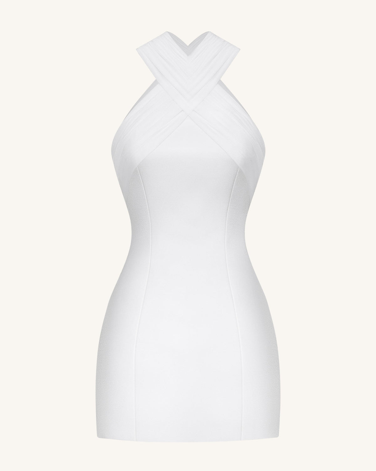 Satin Mini Dress with Tulle Cross-Halter - White