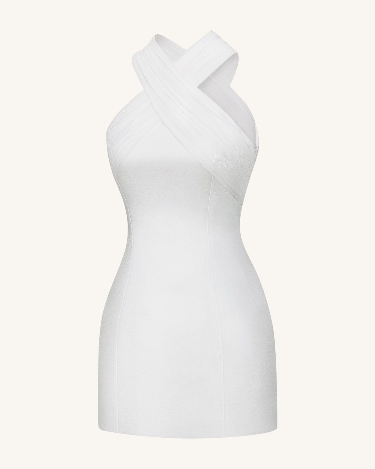 Satin Mini Dress with Tulle Cross-Halter - White