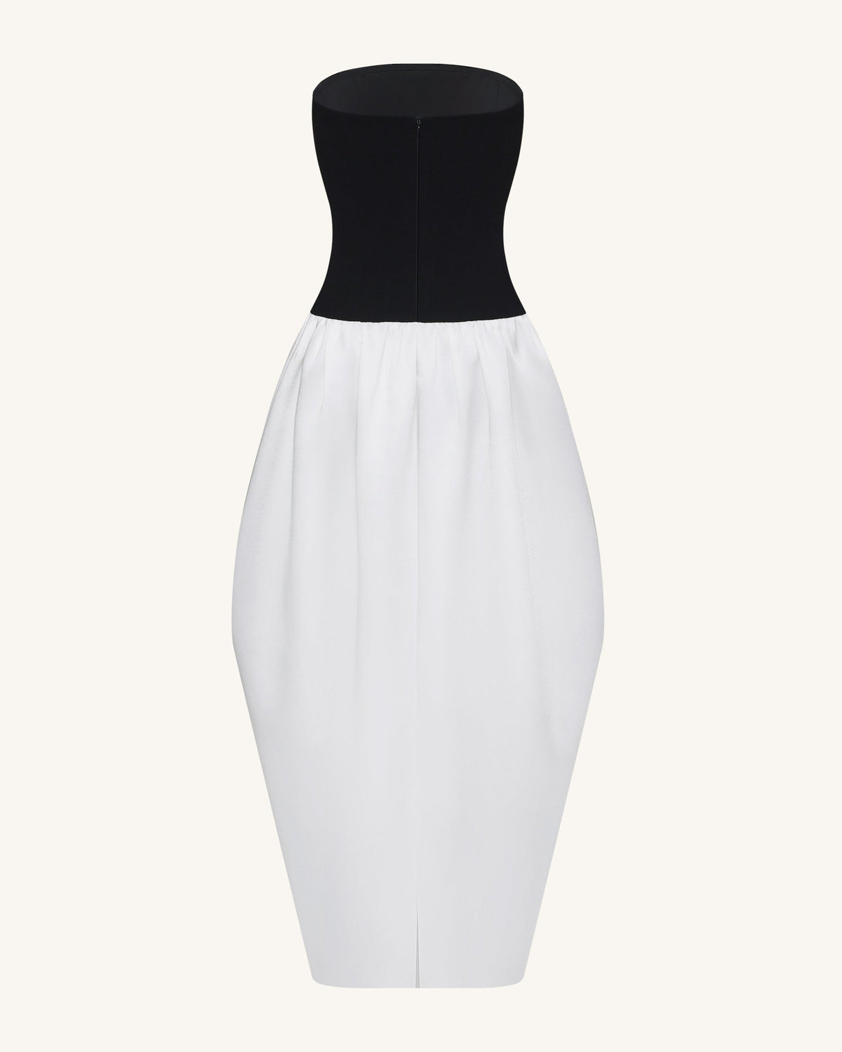 Monochrome Paneled Strapless Sculptural Maxi Dress - Black