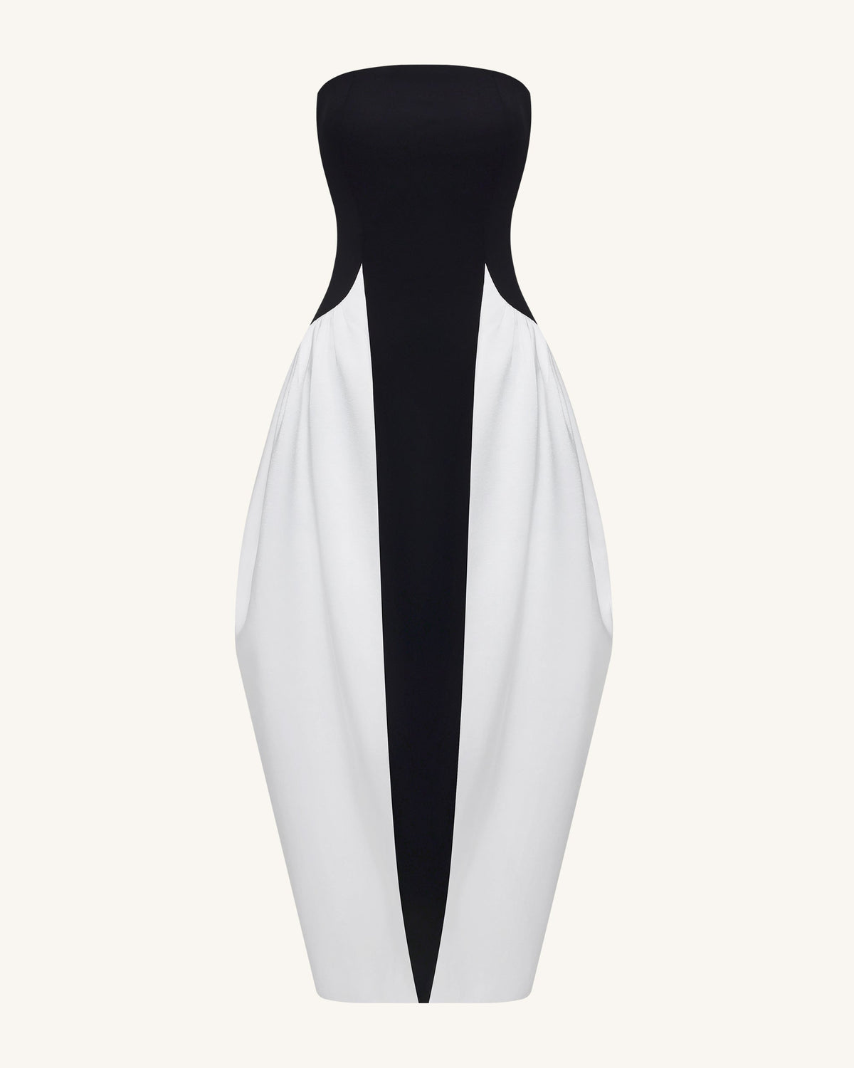 Monochrome Paneled Strapless Sculptural Maxi Dress - Black