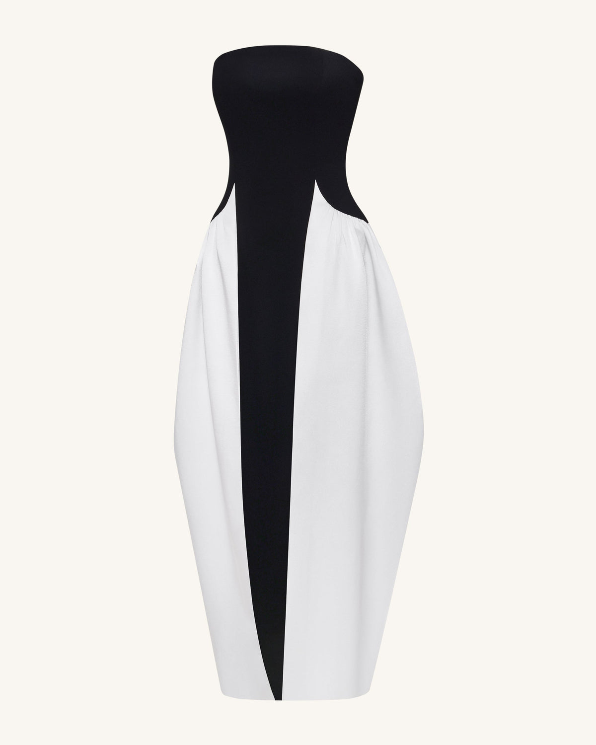 Monochrome Paneled Strapless Sculptural Maxi Dress - Black