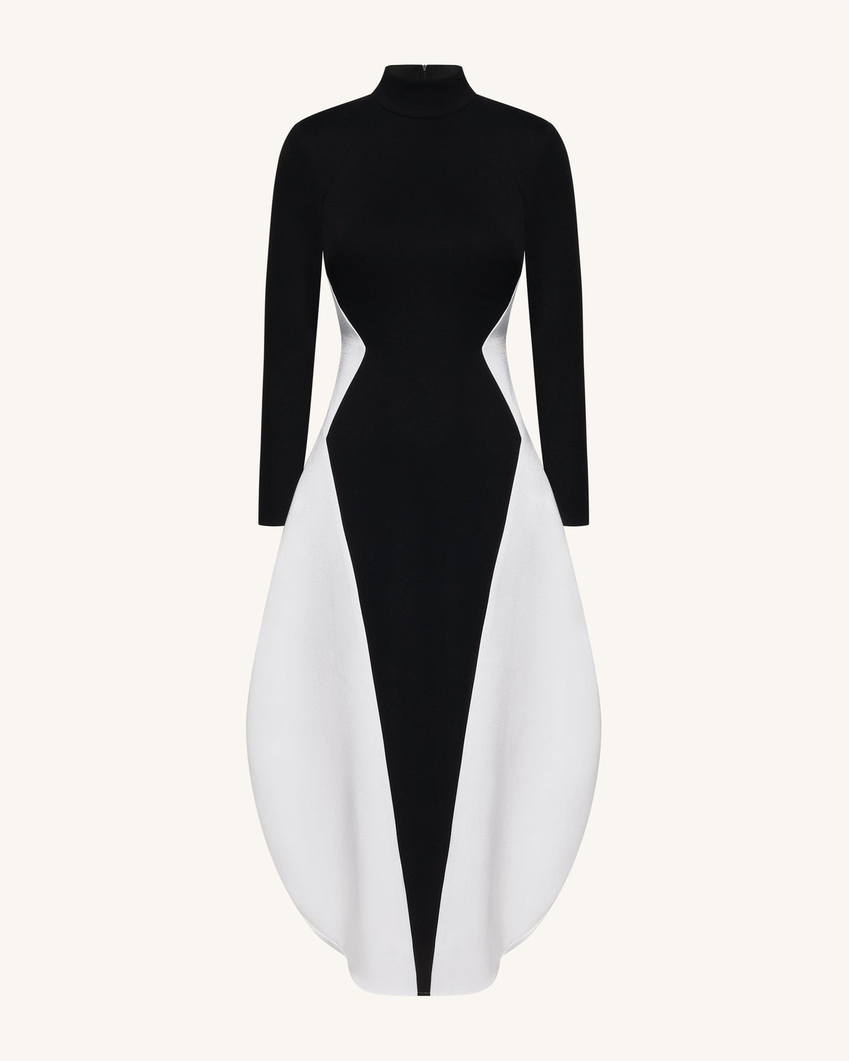 Monochrome Paneled Long-Sleeve Maxi Dress - Black