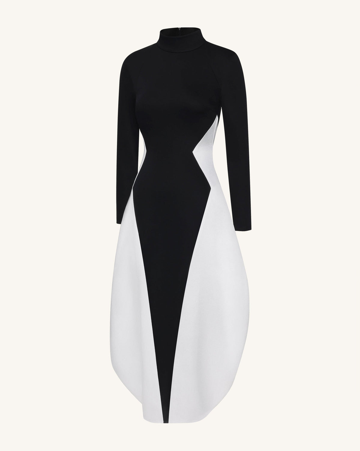 Monochrome Paneled Long-Sleeve Maxi Dress - Black