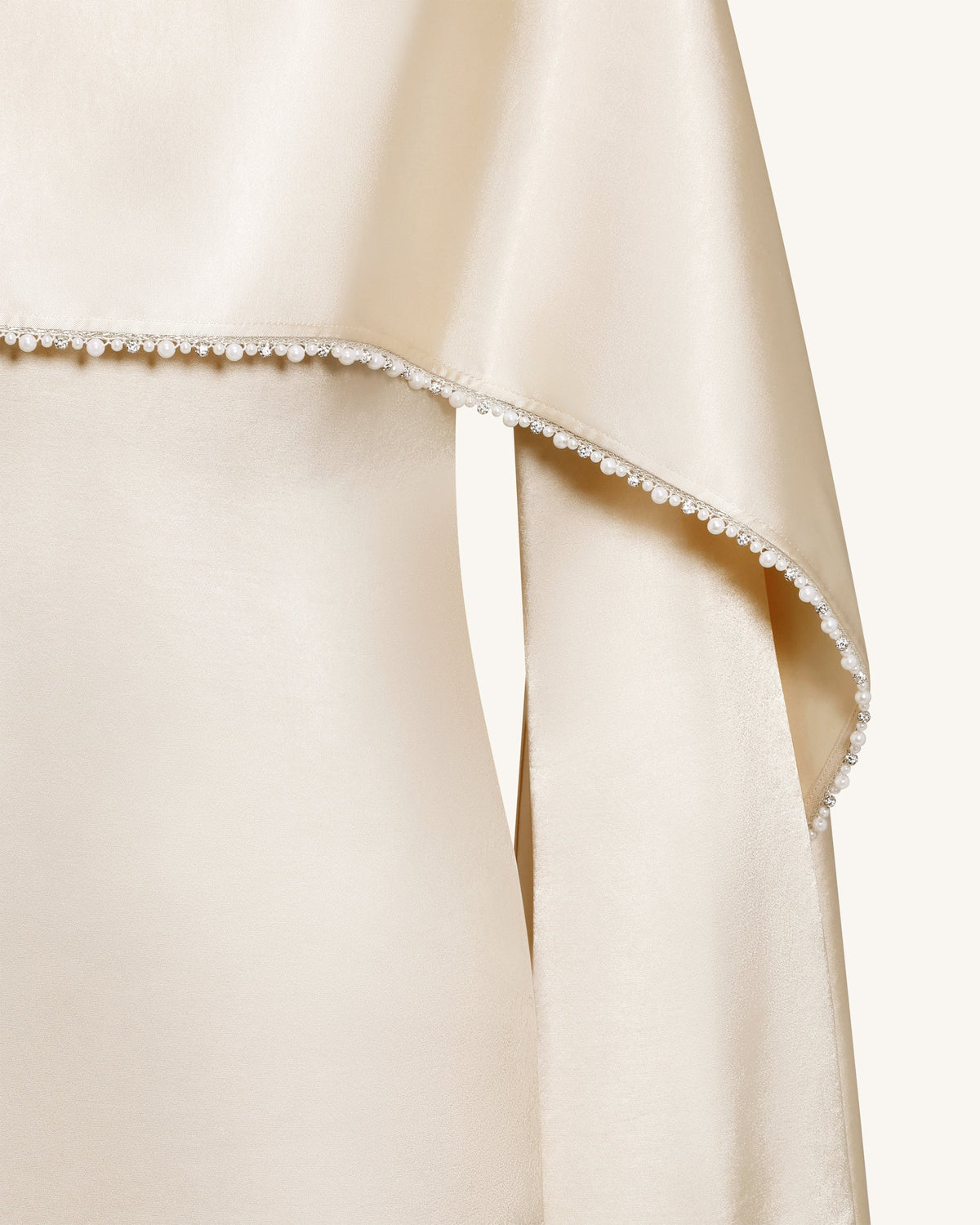 198Pearl-Trimmed Cape Sleeve Boat Neck Maxi Gown-Cream
