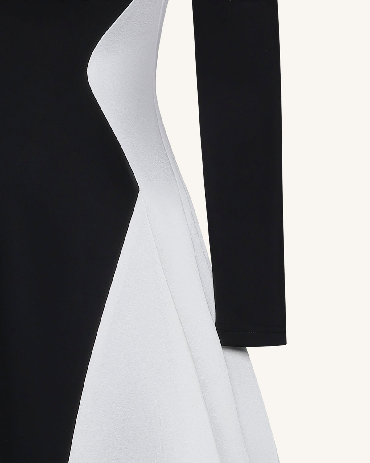 Monochrome Paneled Plunging V-Neck Long-Sleeve Maxi Dress - Black