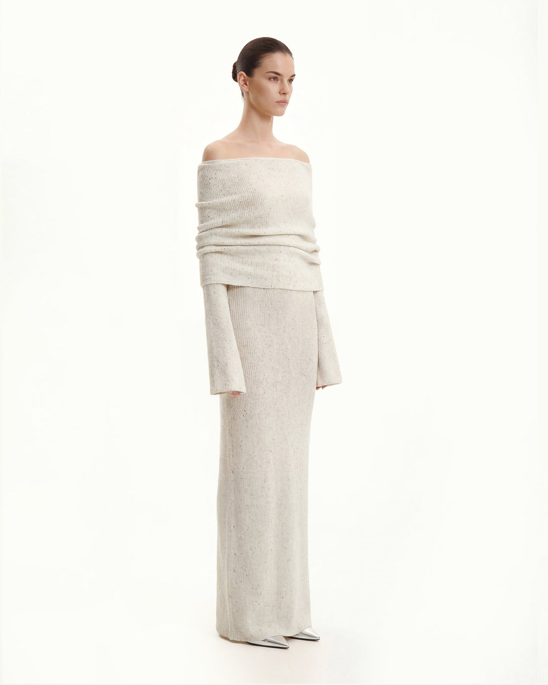 Knit Off-Shoulder Maxi Dress - Cream