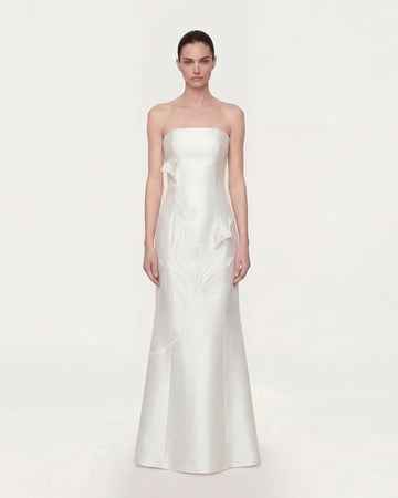 Strapless Floral Polyester Dress - White