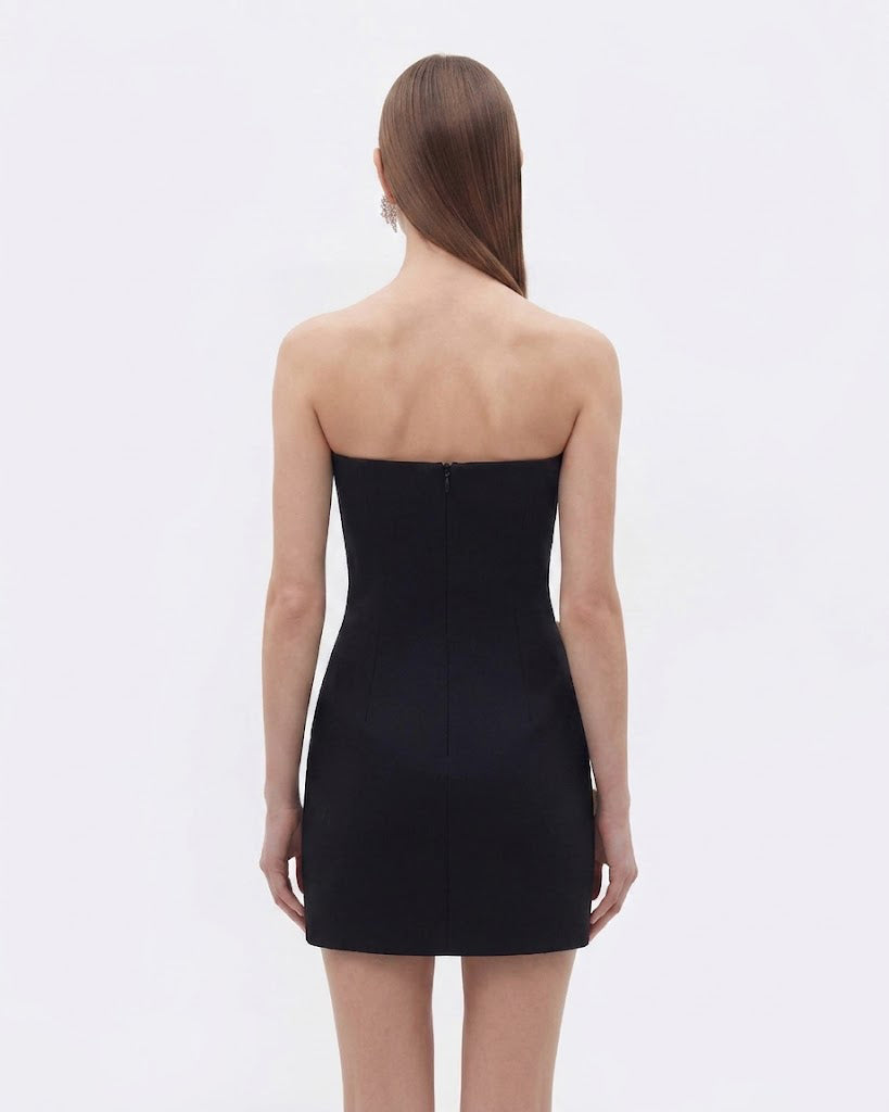 Strapless Floral Appliqué Dress - Black