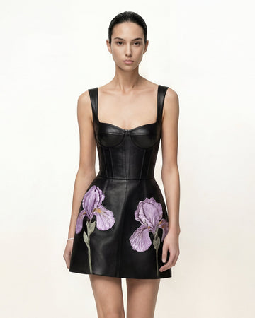 Iris Floral Print Corset Dress - Black