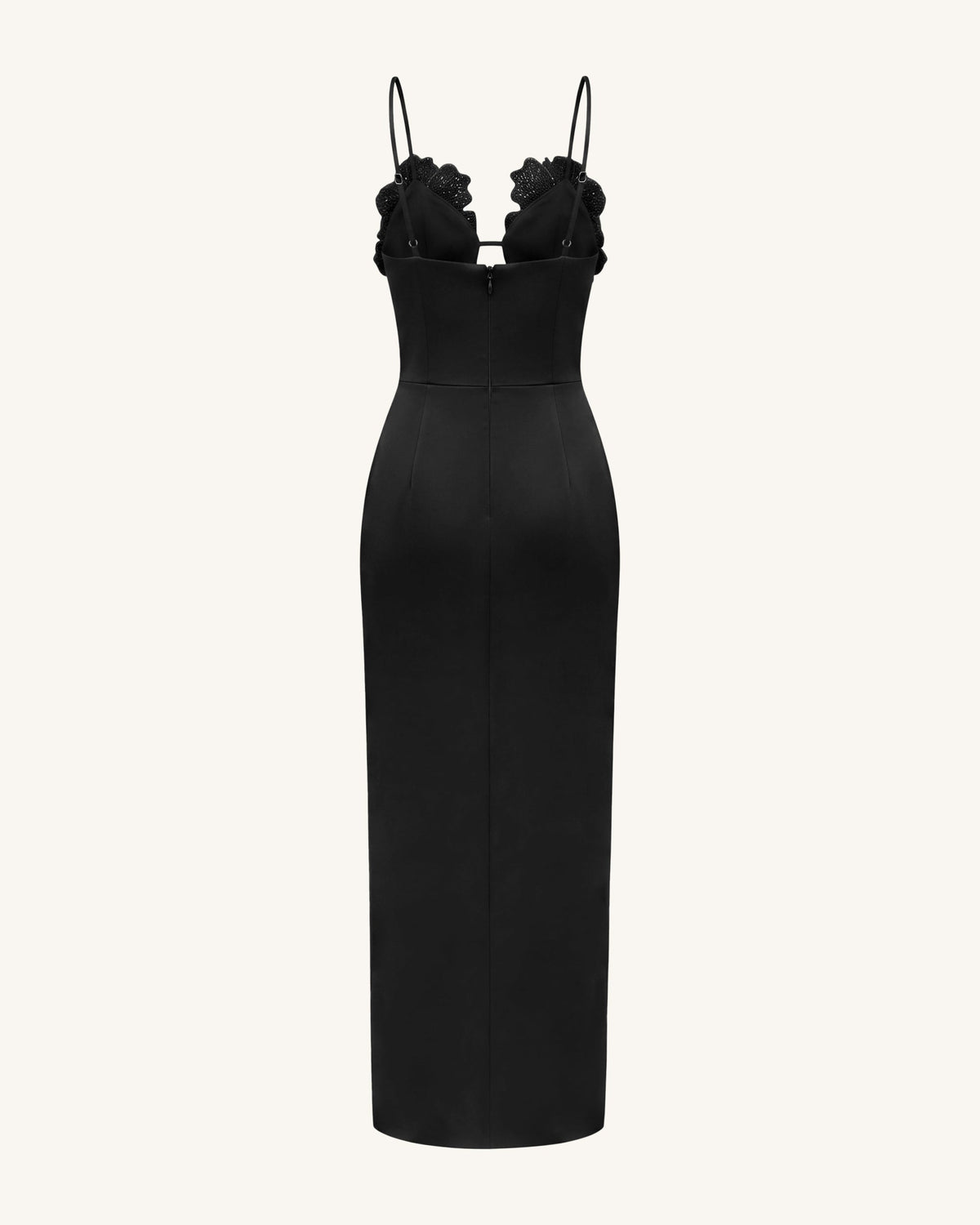 3D Floral Strappy Maxi Dress - Black