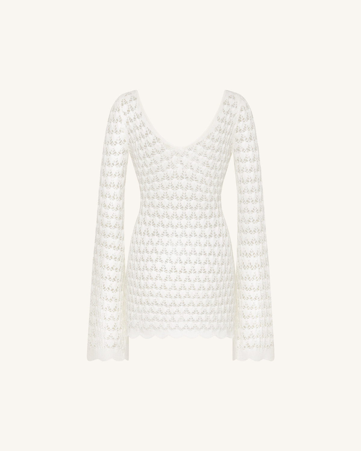 Pointelle Knit Keyhole Mini Dress - White