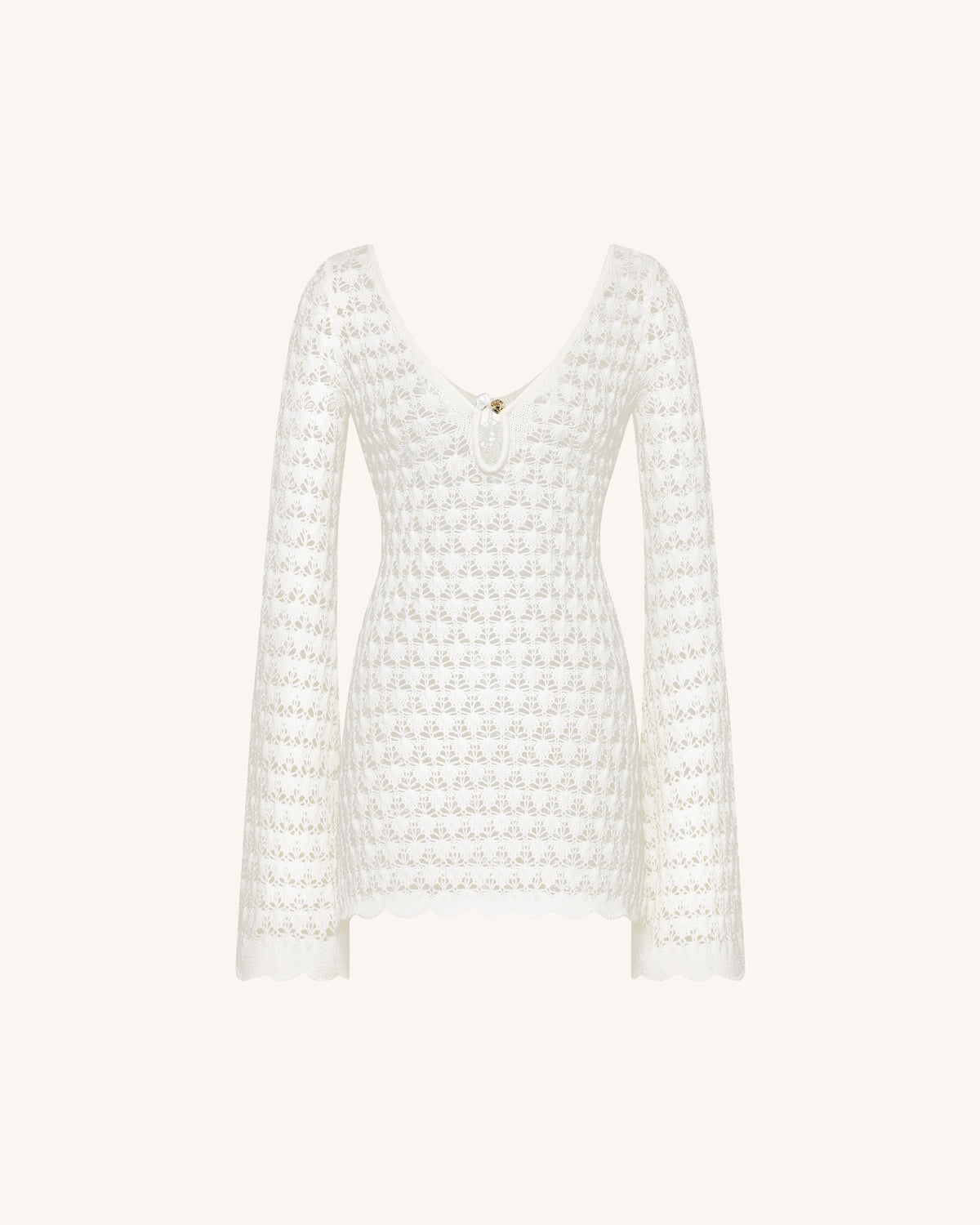 Pointelle Knit Keyhole Mini Dress - White