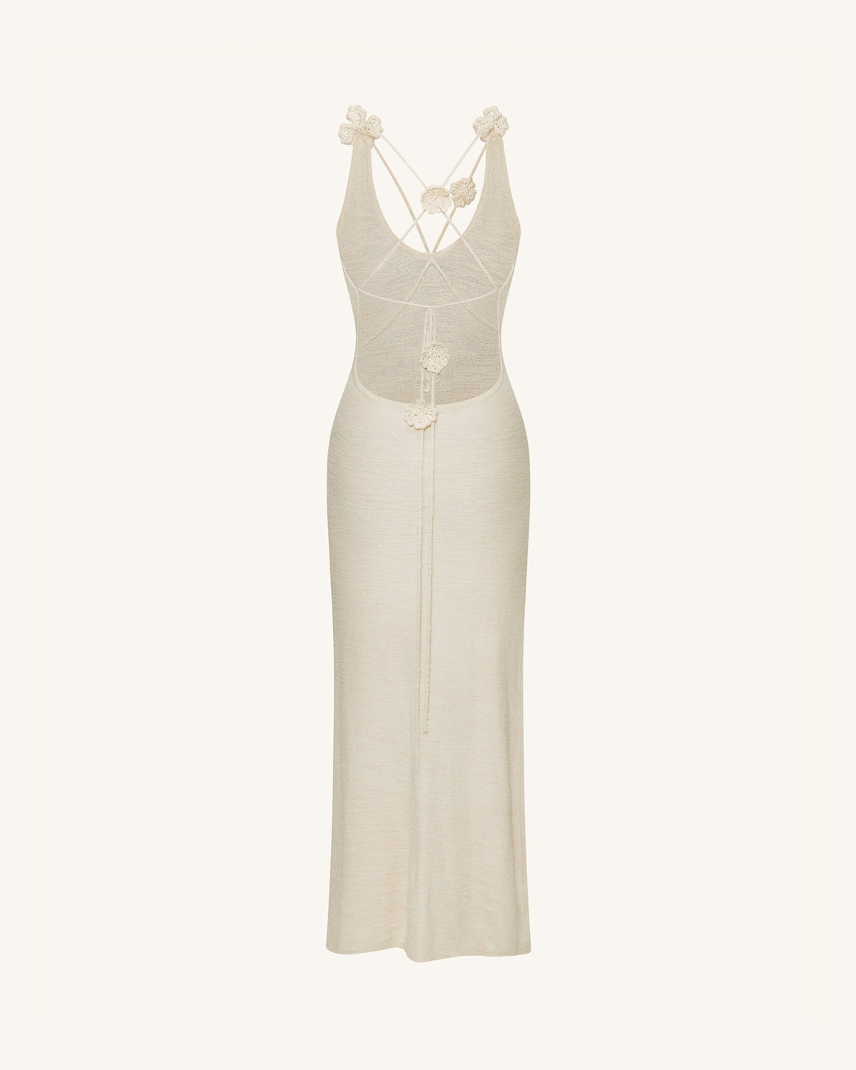 Textured Knit Halter Maxi Dress - Cream