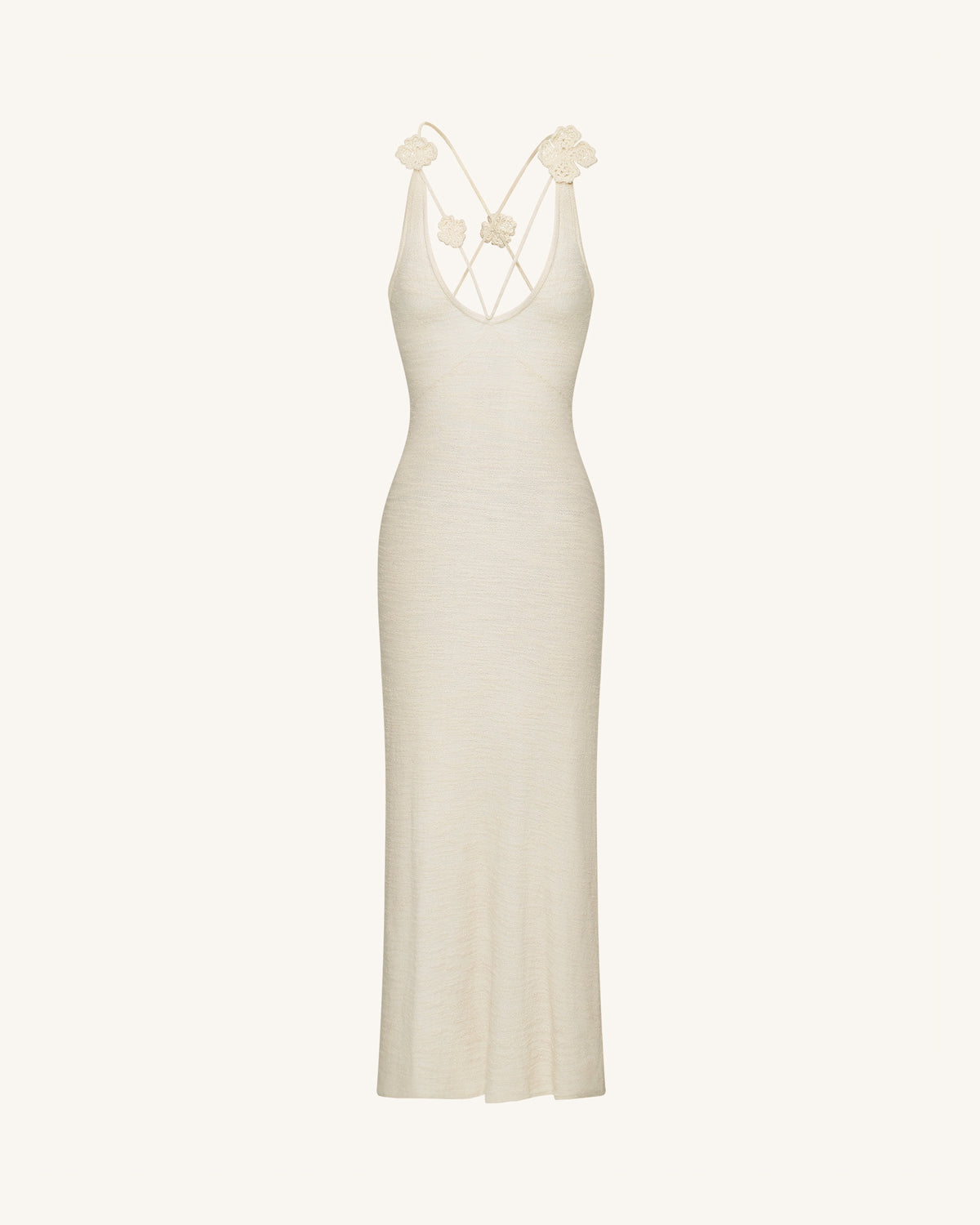 Textured Knit Halter Maxi Dress - Cream