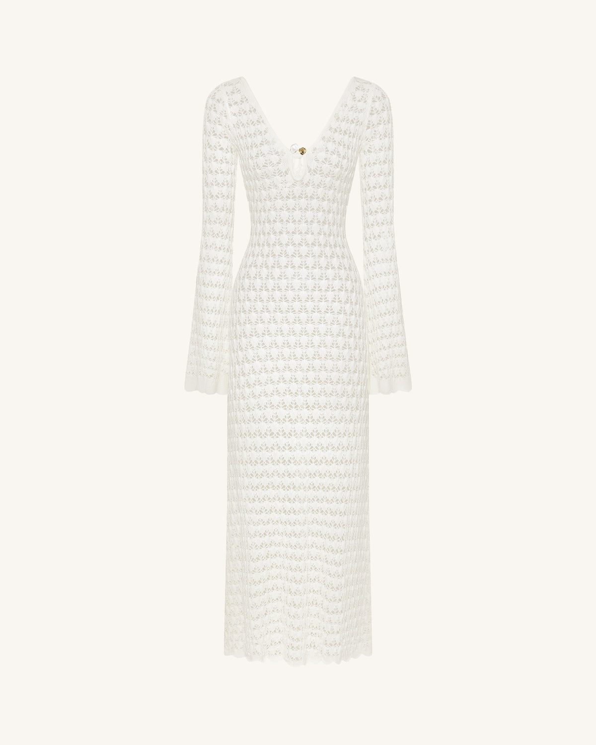 Pointelle Knit Keyhole Maxi Dress - White