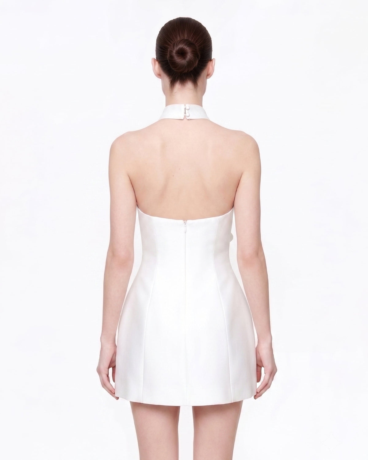 3D Floral Halter Mini Dress - White