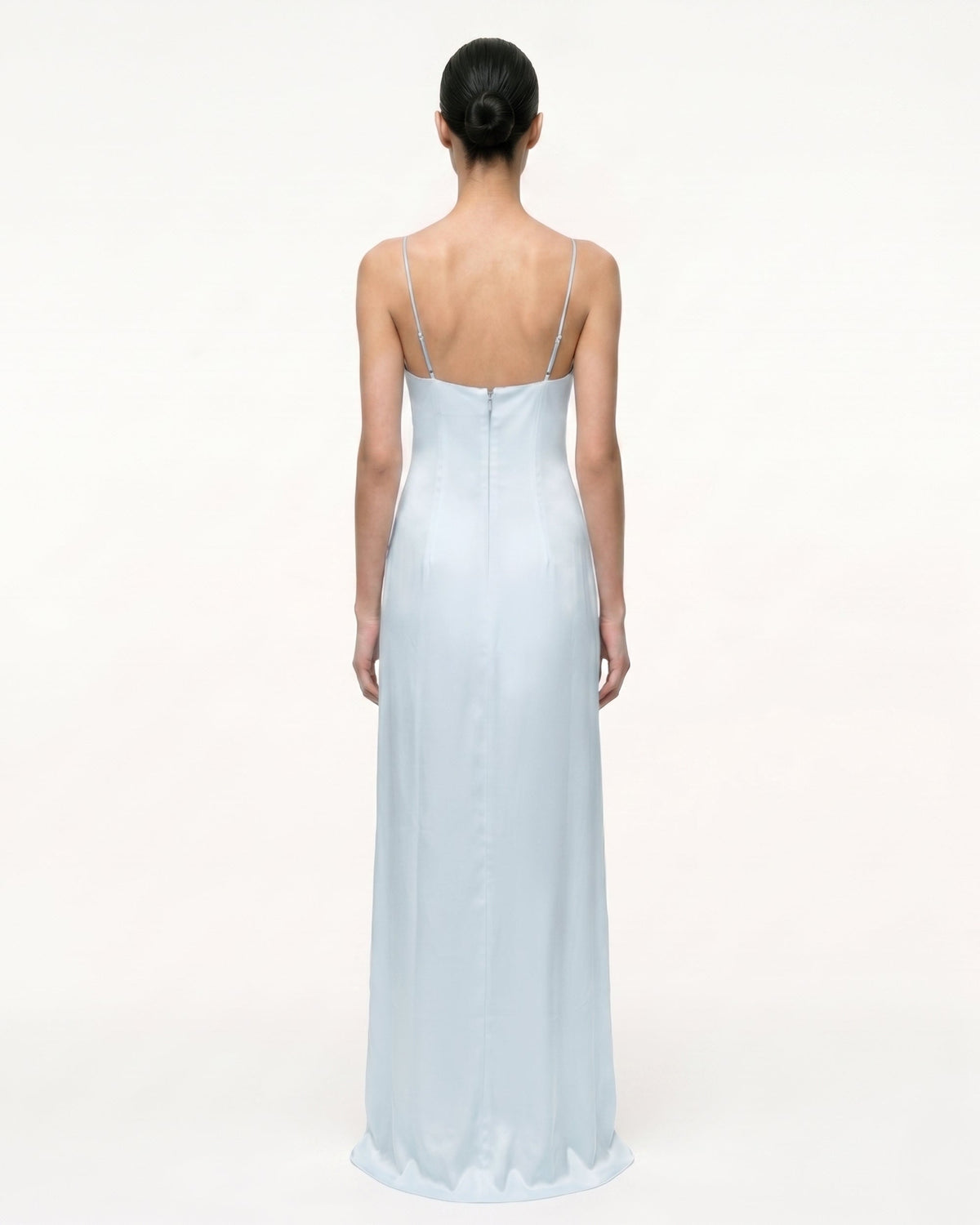 Iris Motif Satin Slip Gown - Light Blue