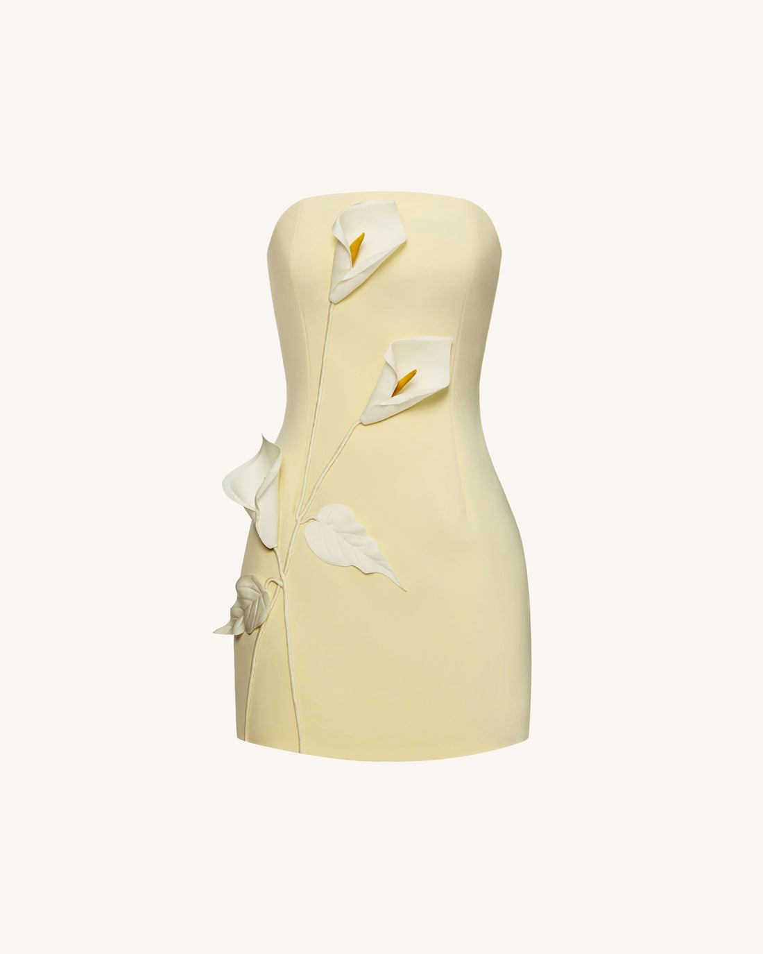 Strapless Floral Appliqué Dress - Yellow