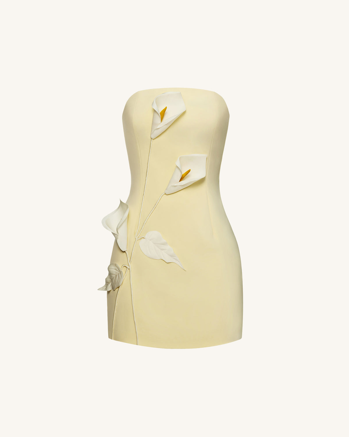 Strapless Floral Appliqué Dress - Yellow