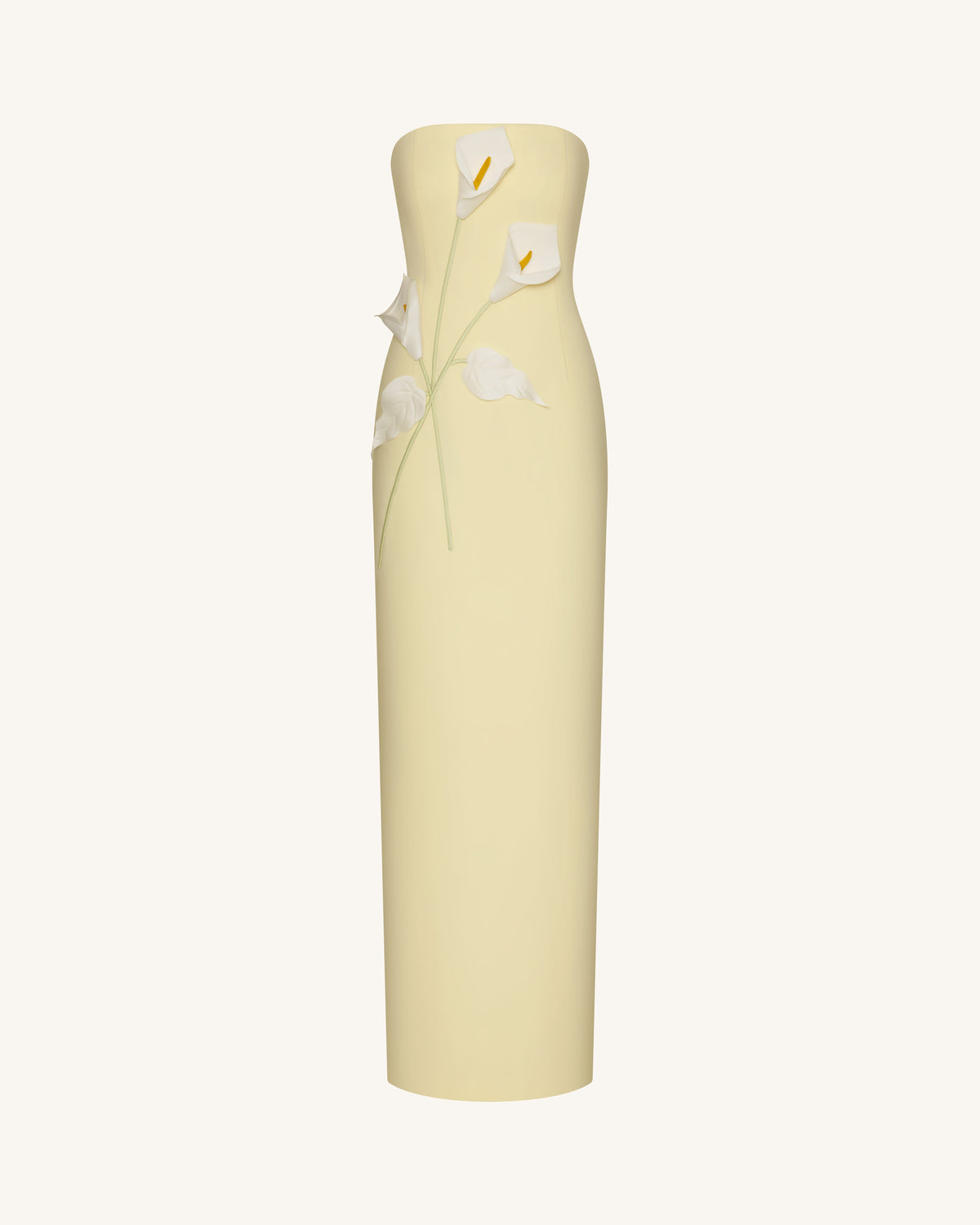 Floral Appliqué Strapless Dress - Yellow