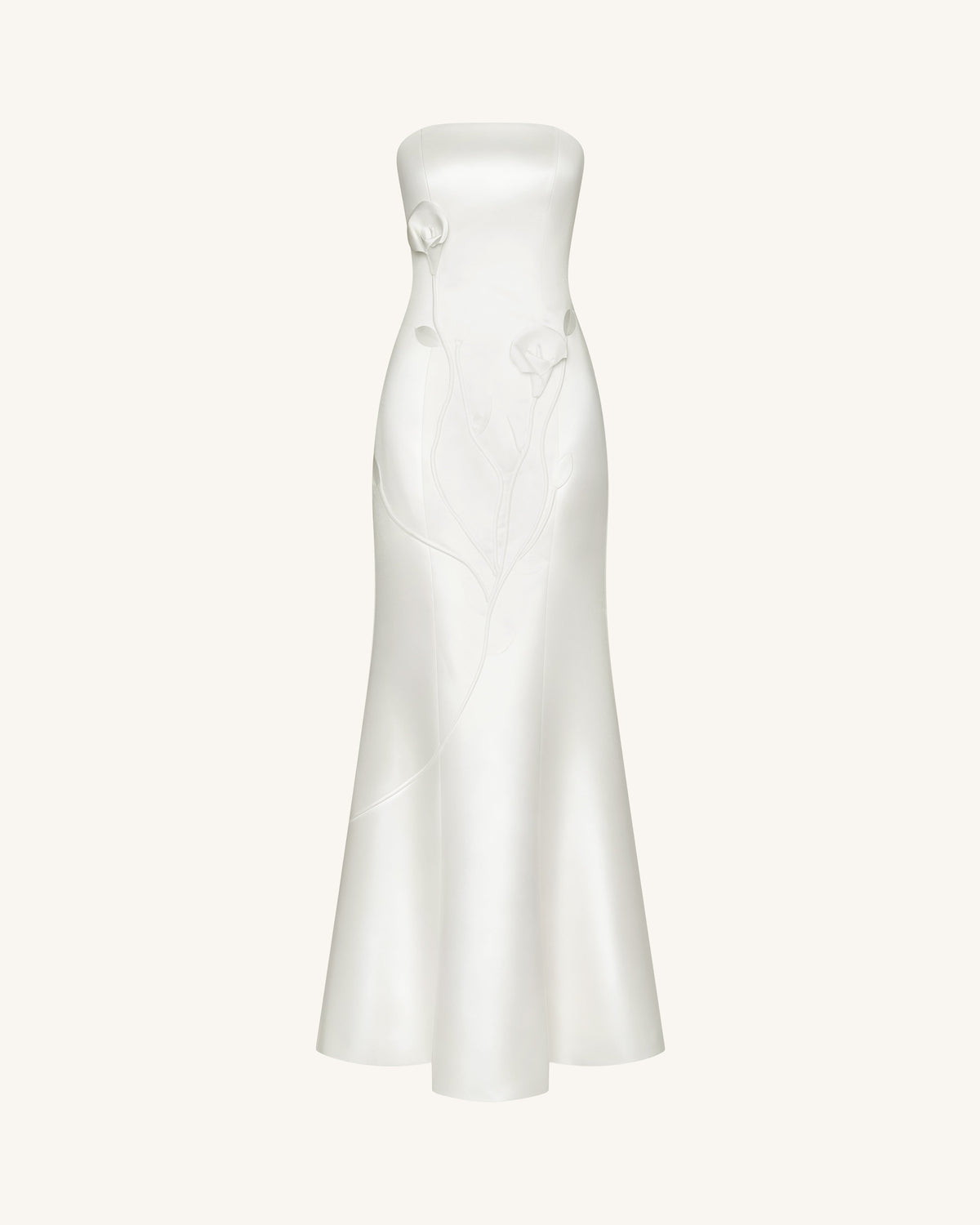 Strapless Floral Polyester Dress - White
