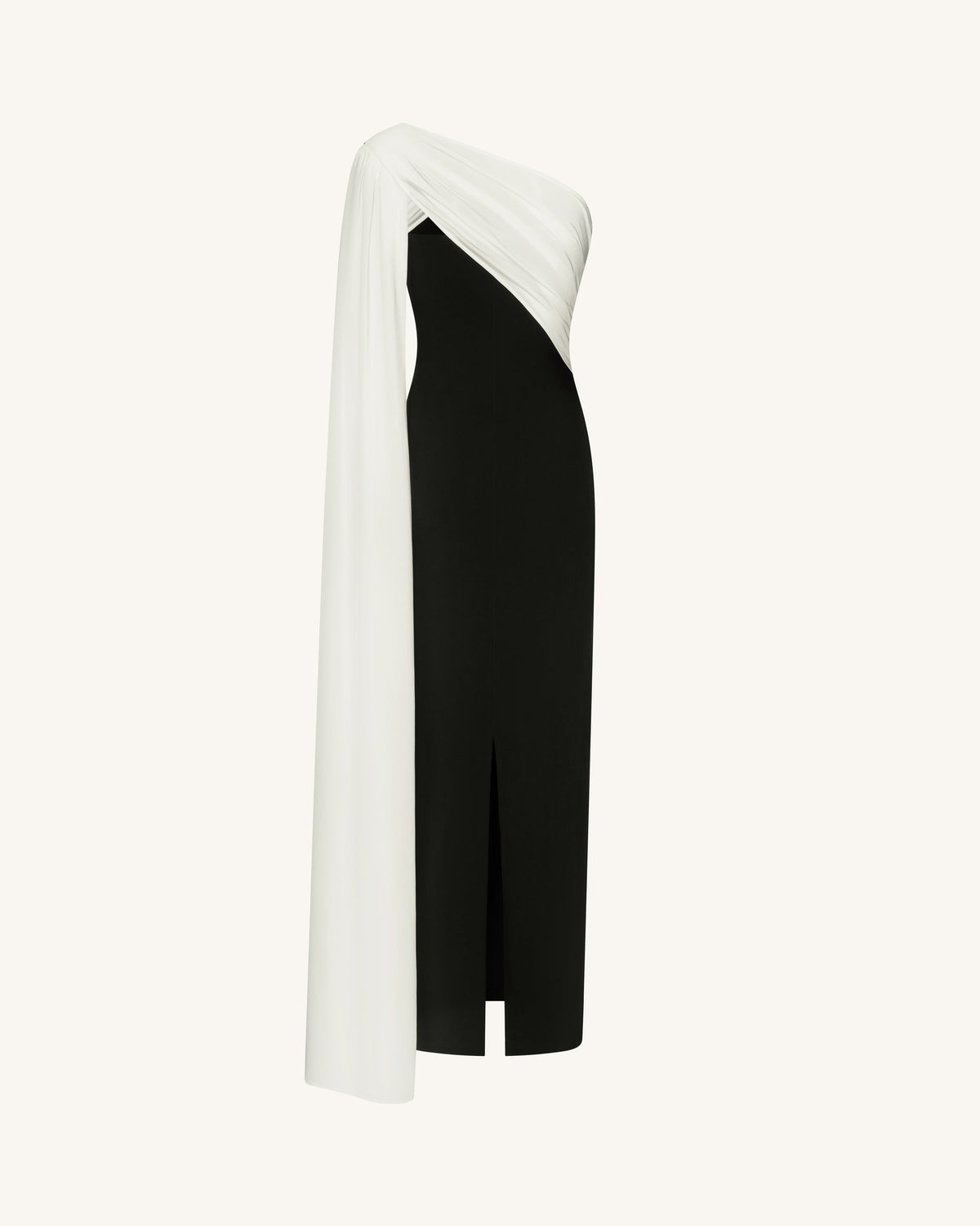 One Shoulder Draped Maxi Dress - Black White