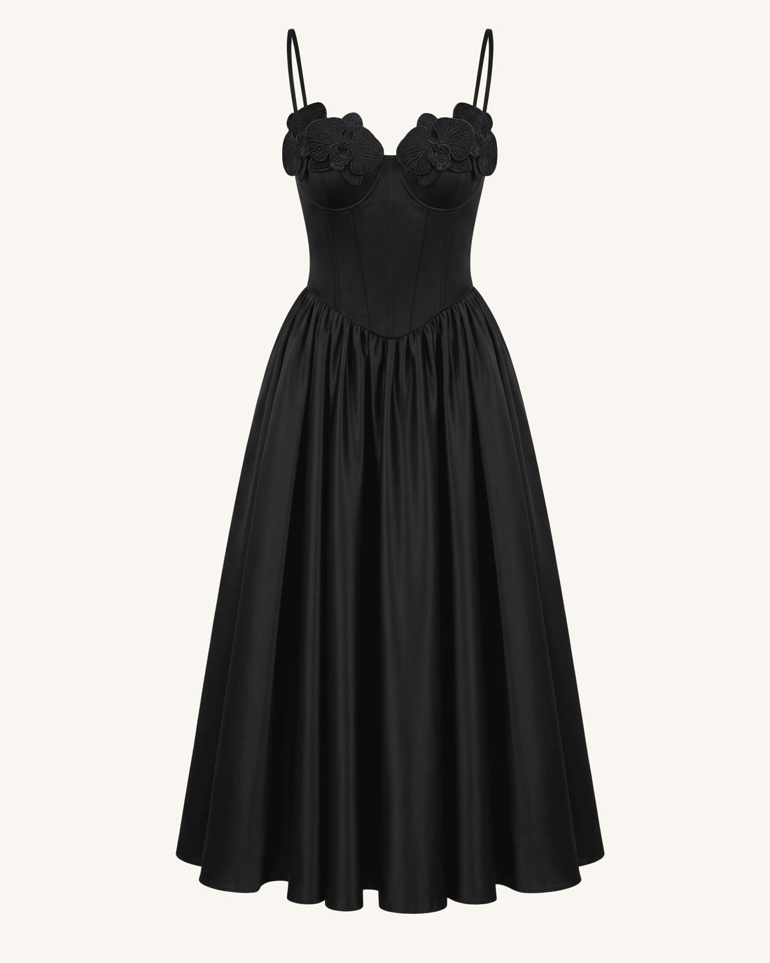 Orchid Embroidered Appliqué Corset Maxi Dress - Black