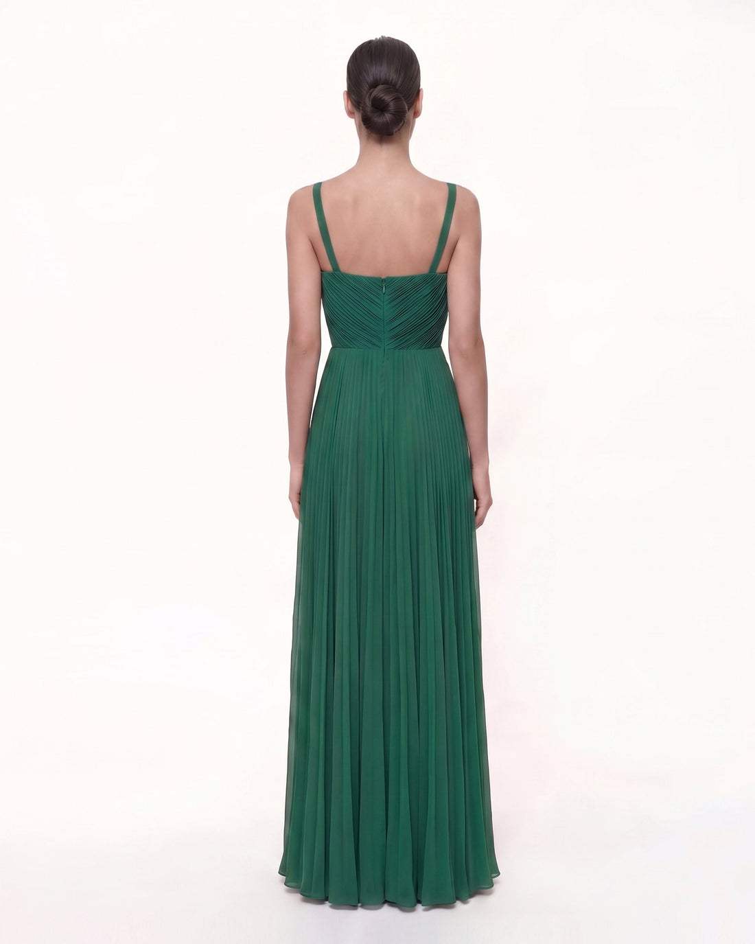 Iris Embroidered Pleated V-Neck Maxi Dress - Emerald Green