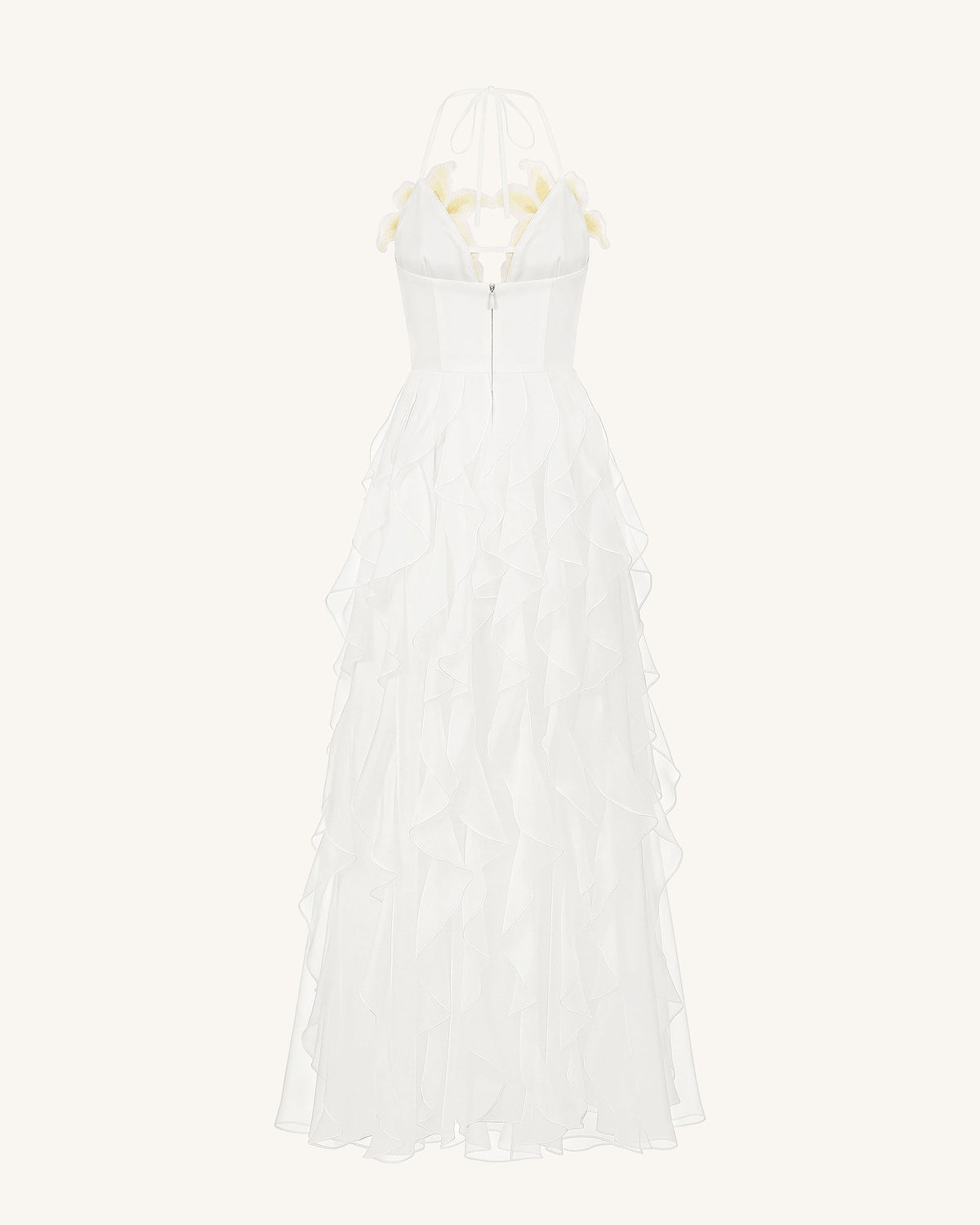 Lily-Embroidered Embroidered Halter Tiered Maxi Dress - White