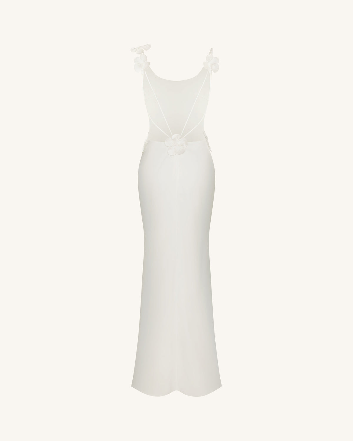3D Floral Appliqué Satin Dress - White