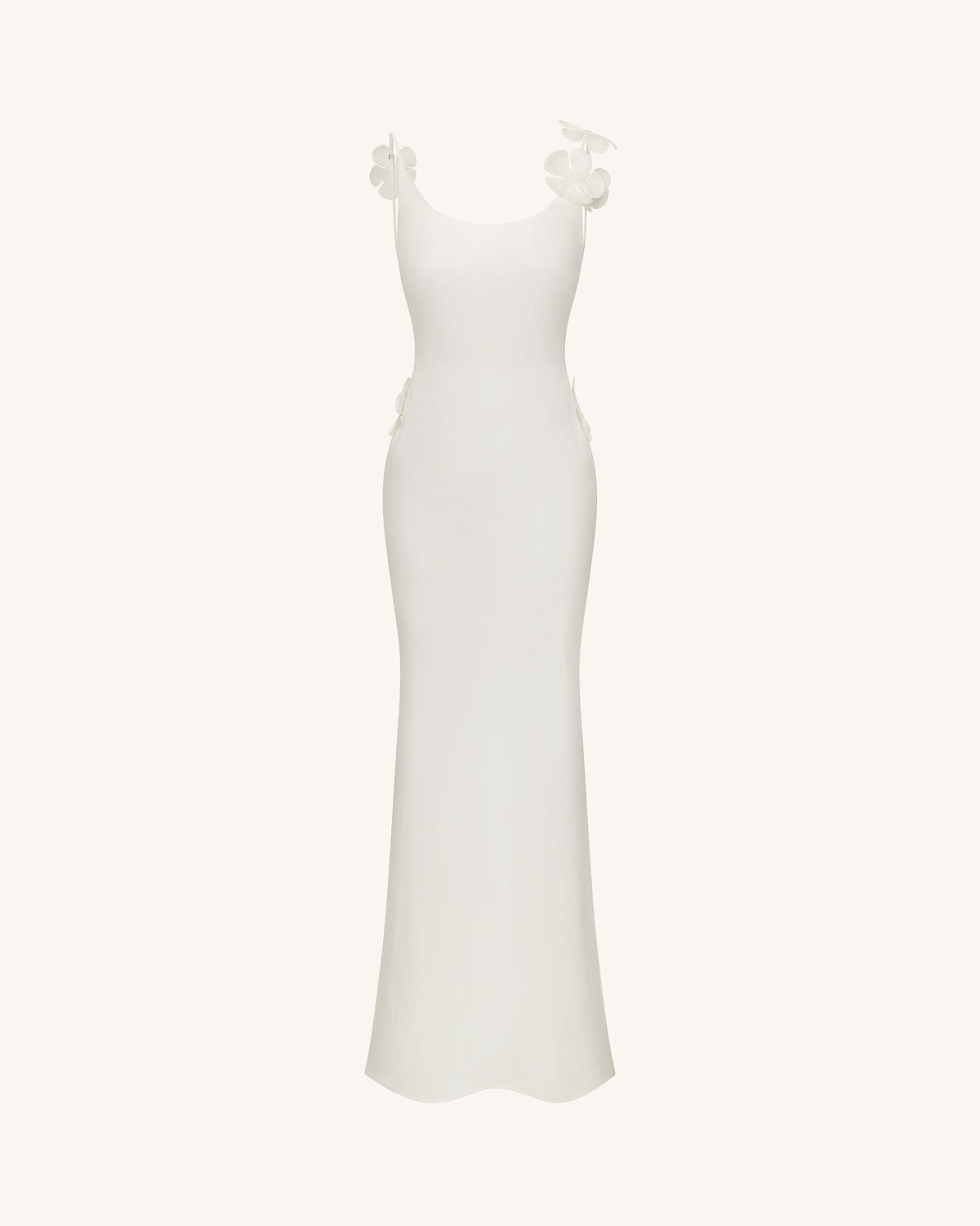 3D Floral Appliqué Satin Dress - White